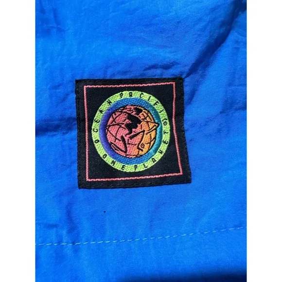Vintage 90s OP Ocean Pacific Blue Neon Graphic Swim Trunk Shorts NOS Size Medium